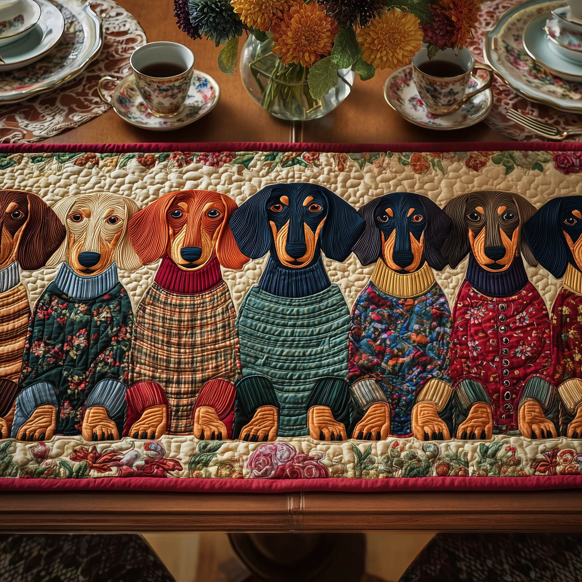 Dachshunds in Knitted Sweaters Table Runner