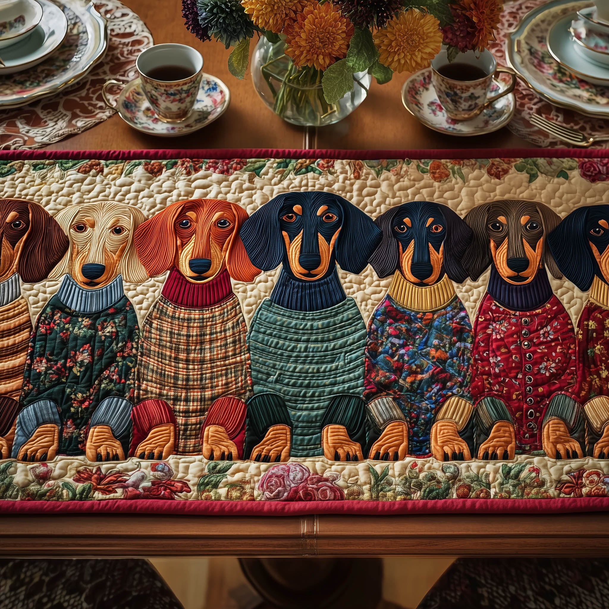 Dachshunds in Knitted Sweaters Table Runner