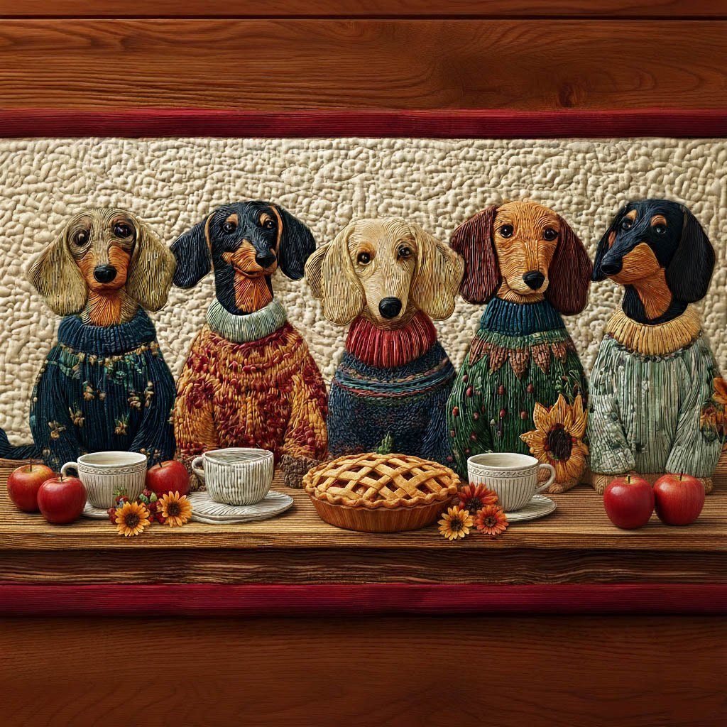 Dachshunds in Sweaters with Pie Table Runner