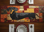 Black Dachshund on Red Blocks Table Runner