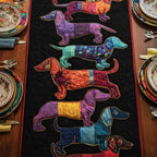 Rainbow Dachshunds on Black Table Runner