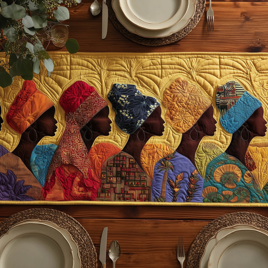 Women Profiles in Bright Headwraps Table Runner