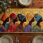 Women Profiles in Bright Headwraps Table Runner