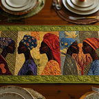 Women in Headwraps on Green Border Table Runner