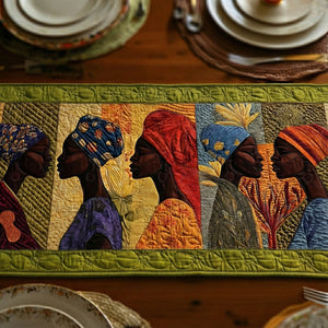Women in Headwraps on Green Border Table Runner - Made to Order