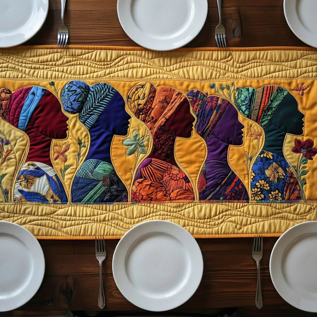 Rows of Women in Headscarves Table Runner