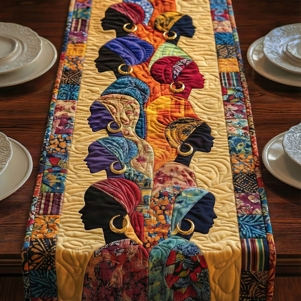 Headwrap Profiles with Gold Earrings Table Runner