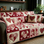 Hearts in Red and Cream Blocks Sofa Cover
