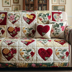 Hearts and Roses on Ivory Sofa Cover