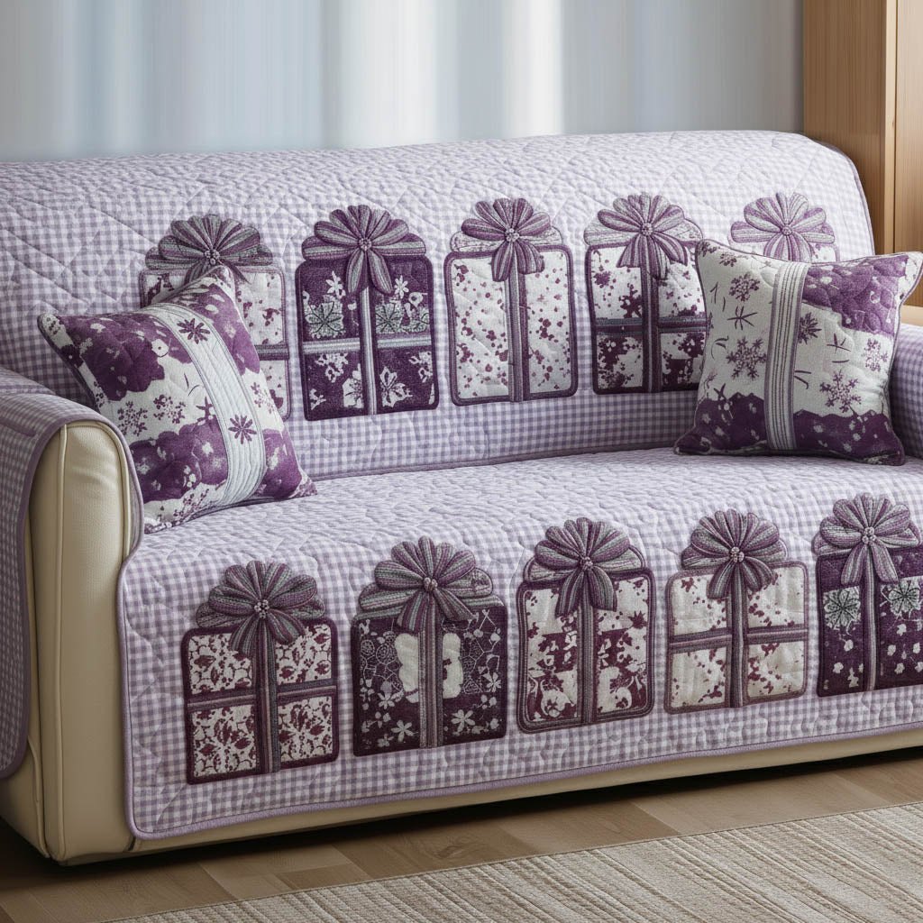 Lavender Gift Boxes in Soft Checks Sofa Cover