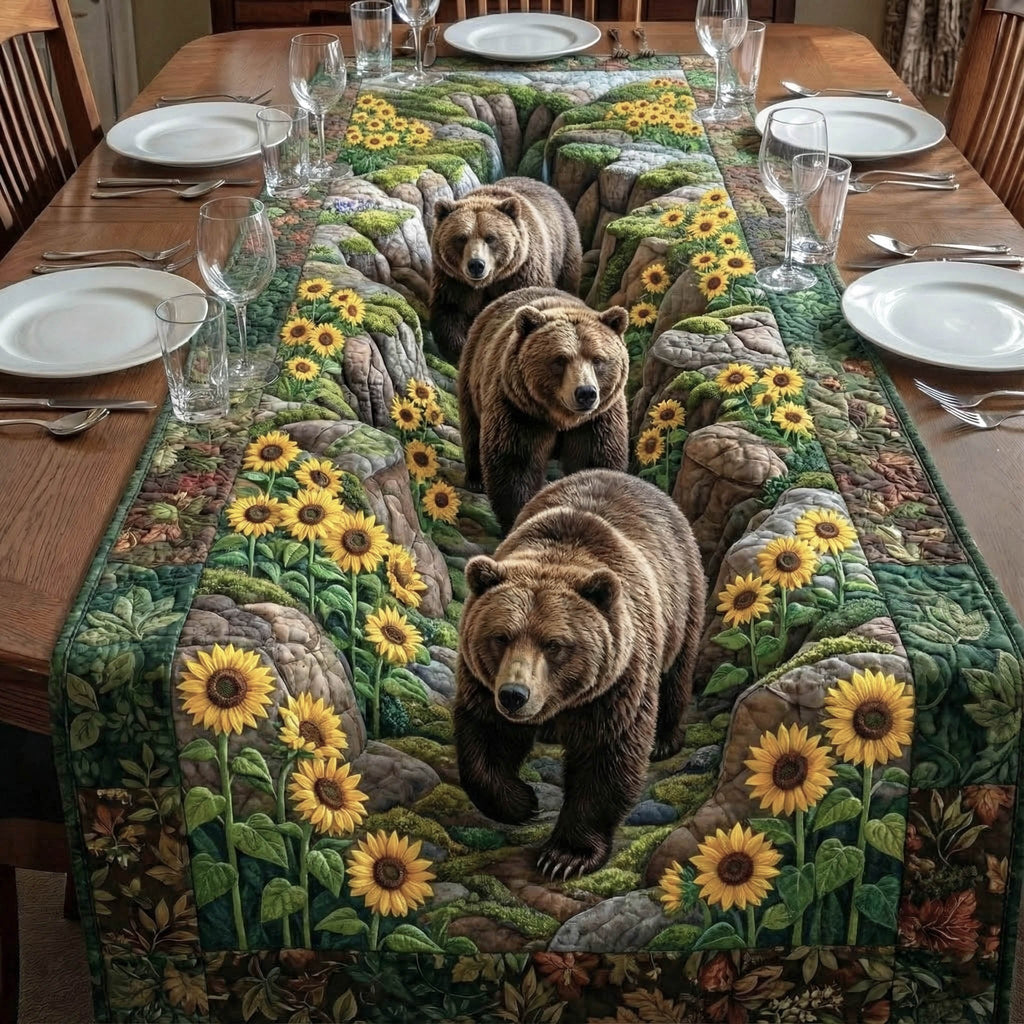 Bears Among Sunflowers and Rocks Table Runner