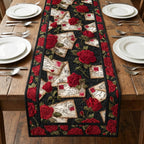 Red Roses and Letters on Black Table Runner