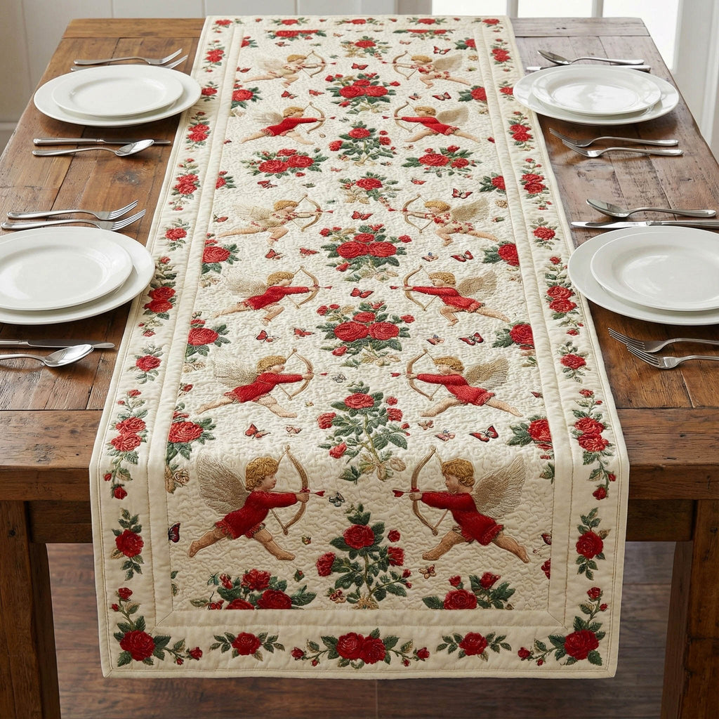 Cupids and Roses on Ivory Table Runner