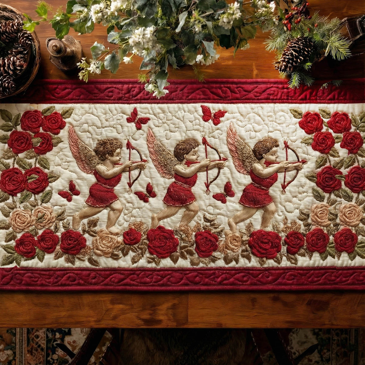 Cherubs with Bows and Roses Table Runner