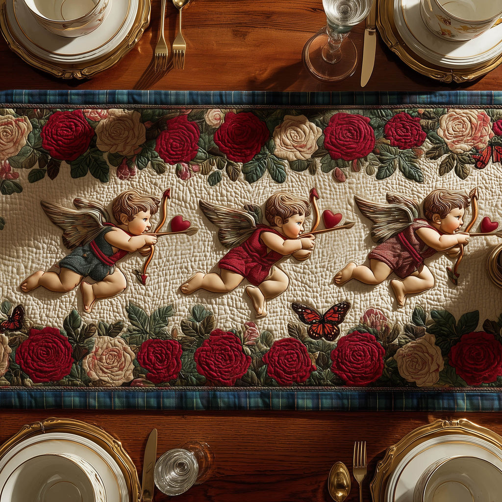 Cupids Above Red Rose Row Table Runner