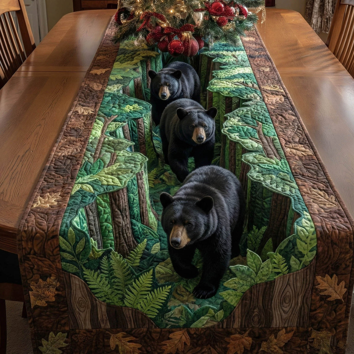 Black Bears in Green Ferns Table Runner