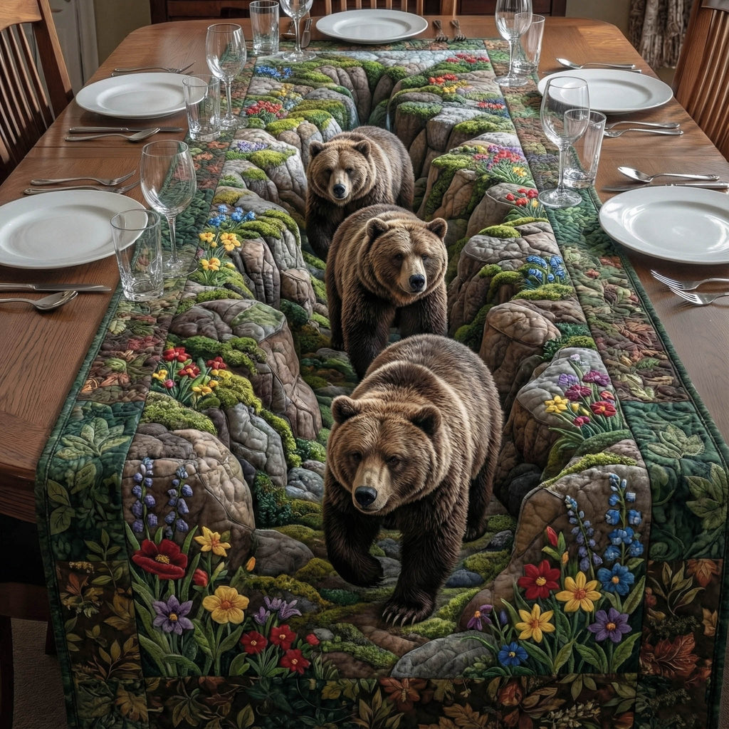 Bear on Flowering Rocky Hillside Table Runner