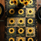 Sunflower Squares on Black Table Runner