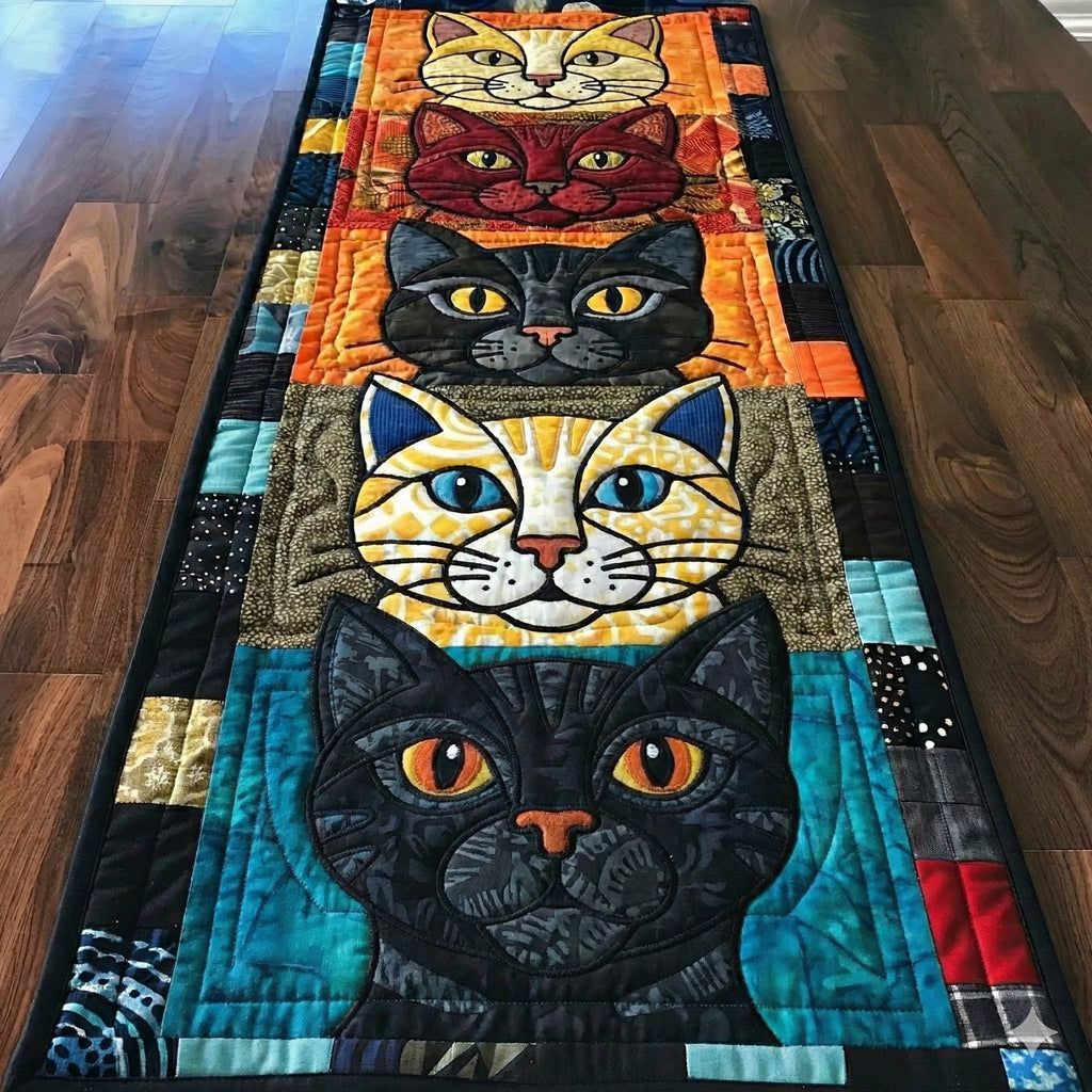 Bold Cat Faces on Patchwork Table Runner