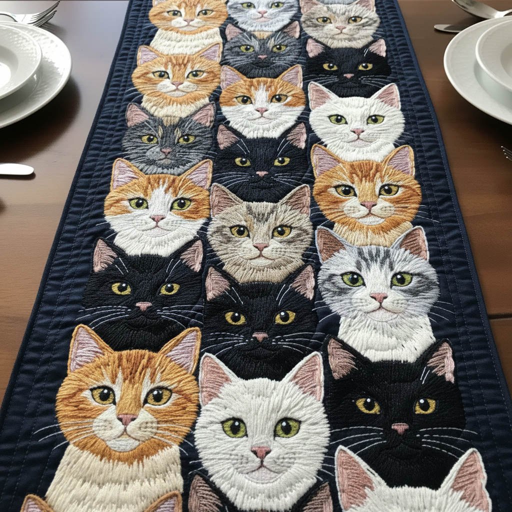 Crowd of Cat Faces Table Runner