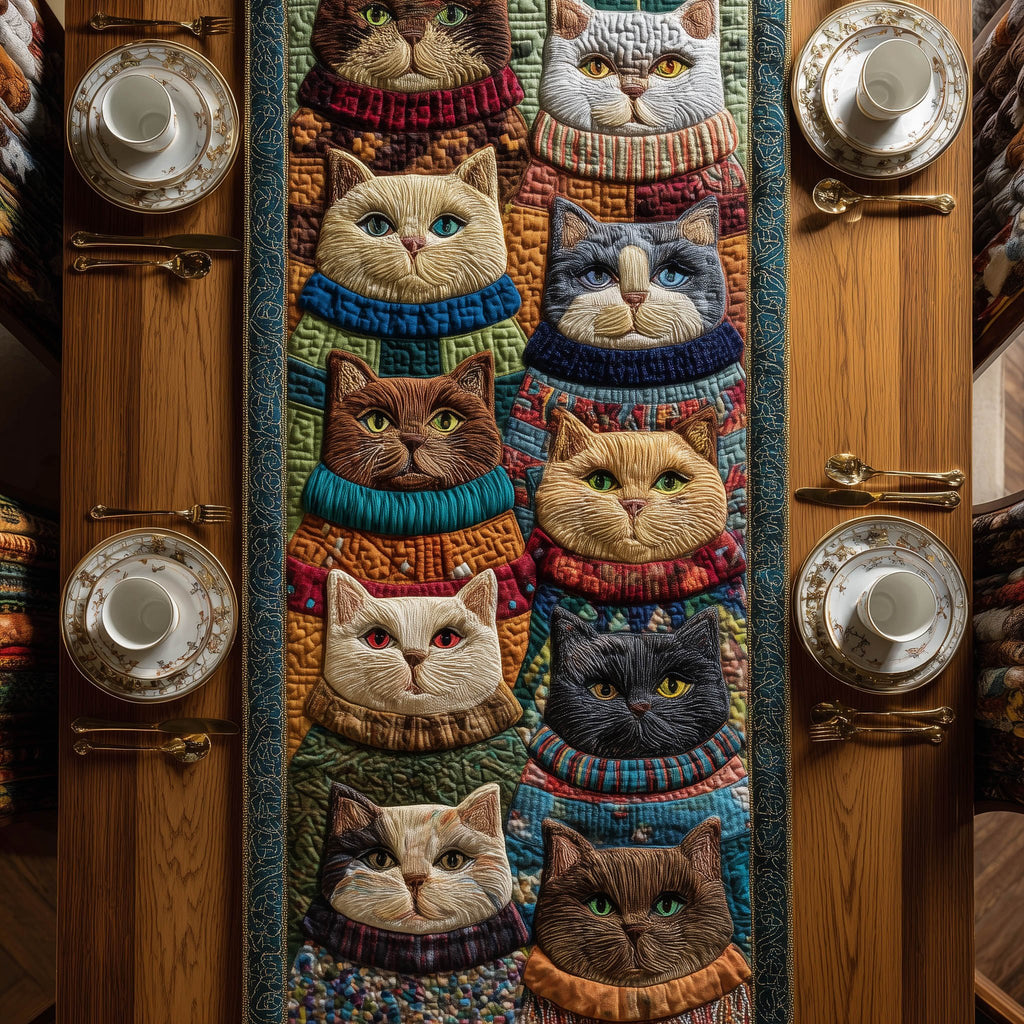 Cats in Columns with Stripes Table Runner