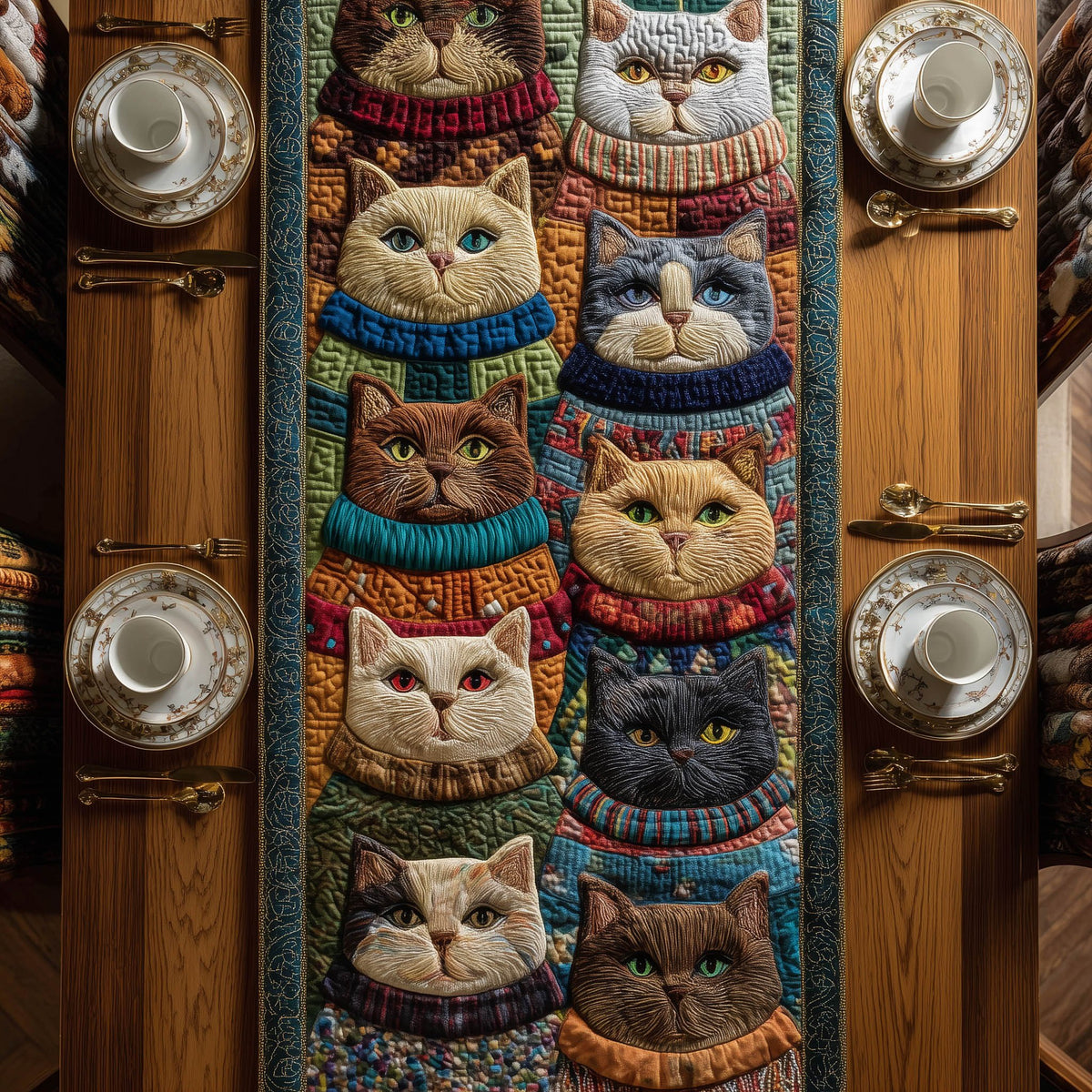 Cats in Columns with Stripes Table Runner