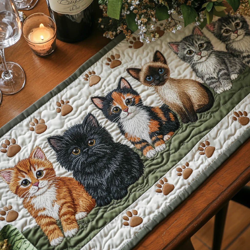Cats with Paw Print Border Table Runner