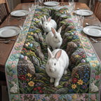 Three White Rabbits Among Stones Table Runner
