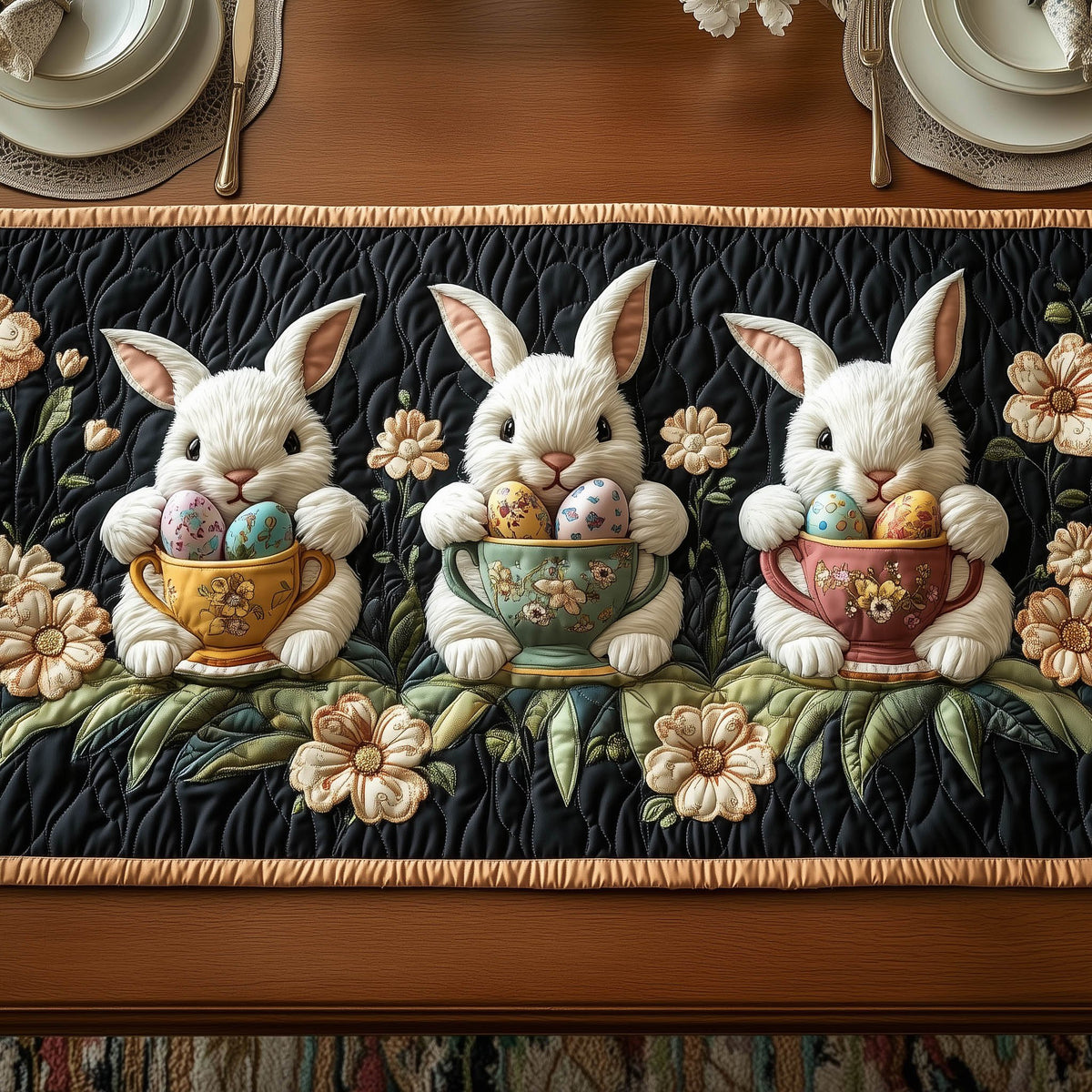 Bunnies Sitting in Teacups Table Runner