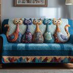 Wide Eyed Cats in Blue and Pink Sofa Cover