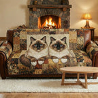 Siamese Pair on Brown Squares Sofa Cover