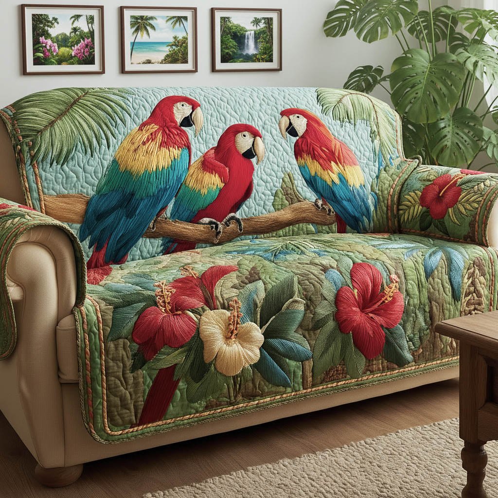 Parrots on the Hibiscus Branch Sofa Cover