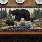 Black Bear and Cub by the River Table Runner
