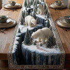 Polar Bears on Snowy Cliff Table Runner