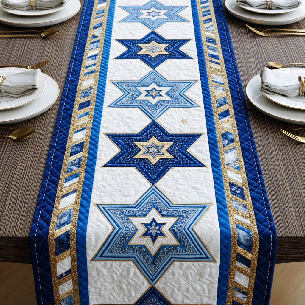 Blue and White Star Medallions Table Runner
