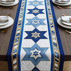 Blue and White Star Medallions Table Runner