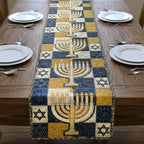 Menorah Blocks in Blue and Gold Table Runner