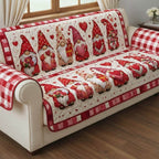 Gnomes and Hearts on Red and Cream Blocks Sofa Cover