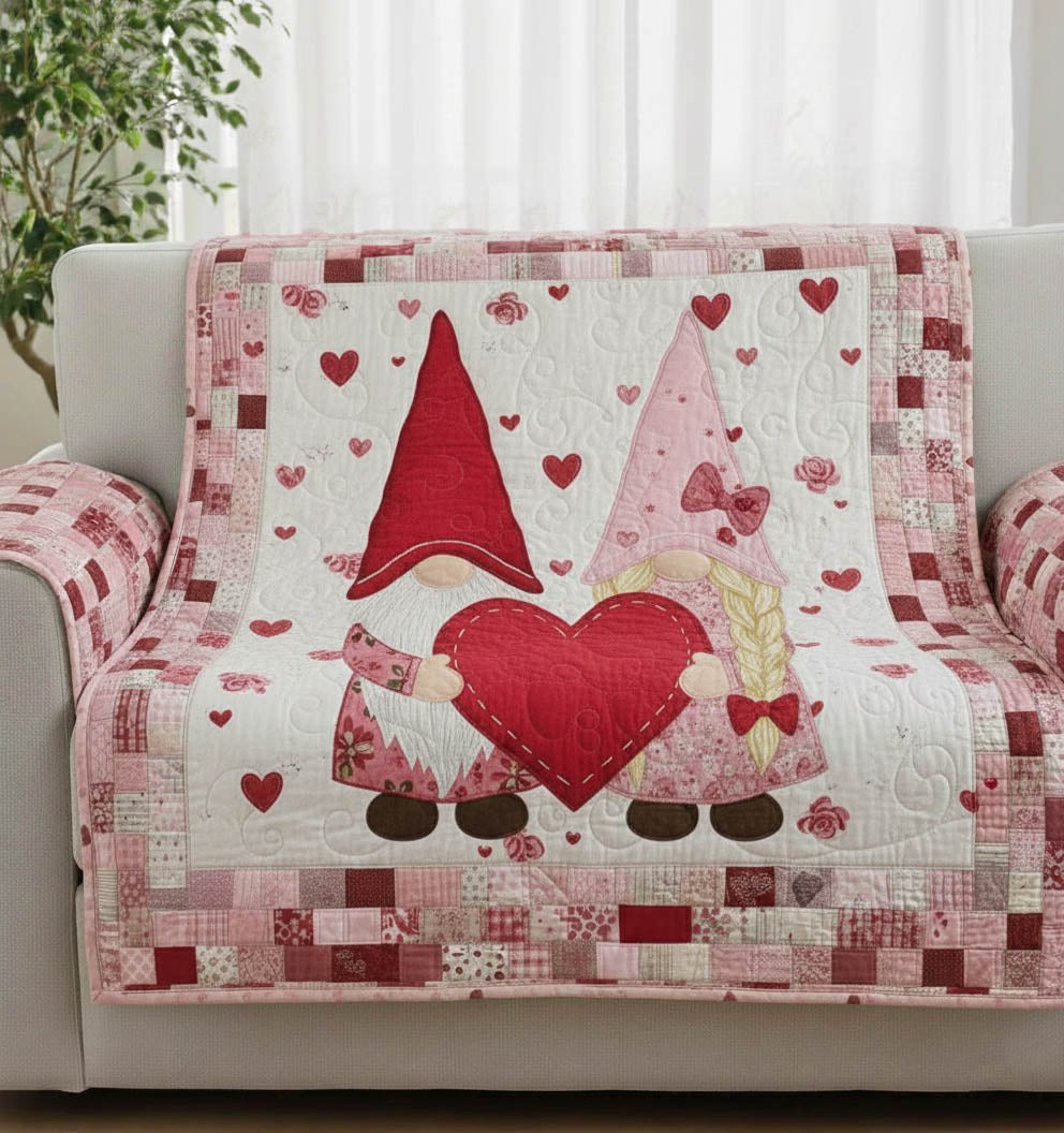 Pink Gnome Holding a Big Heart Sofa Cover