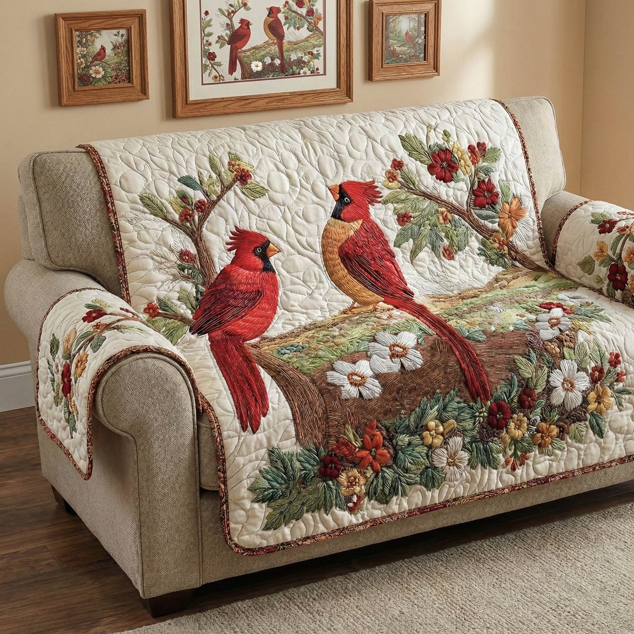 Cardinal on the Flowering Bough Sofa Cover