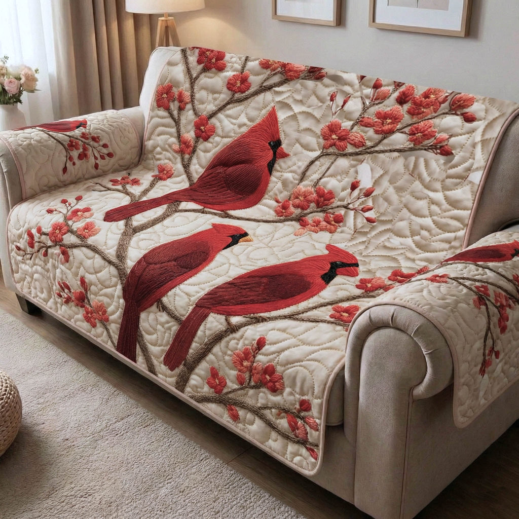 Cardinals on the Blossom Branch Sofa Cover