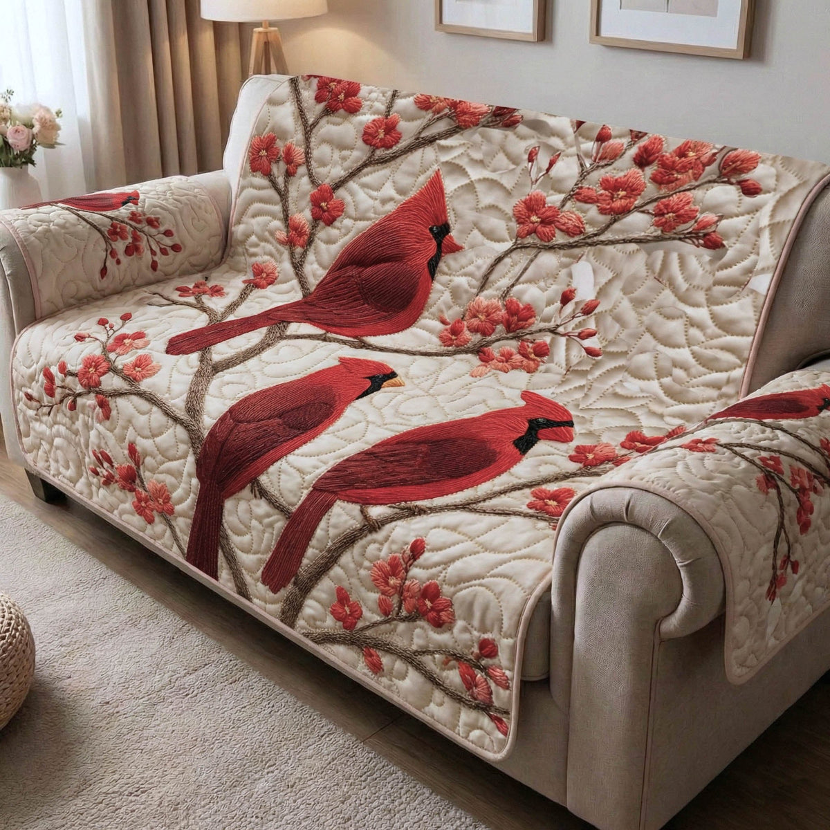 Cardinals on the Blossom Branch Sofa Cover