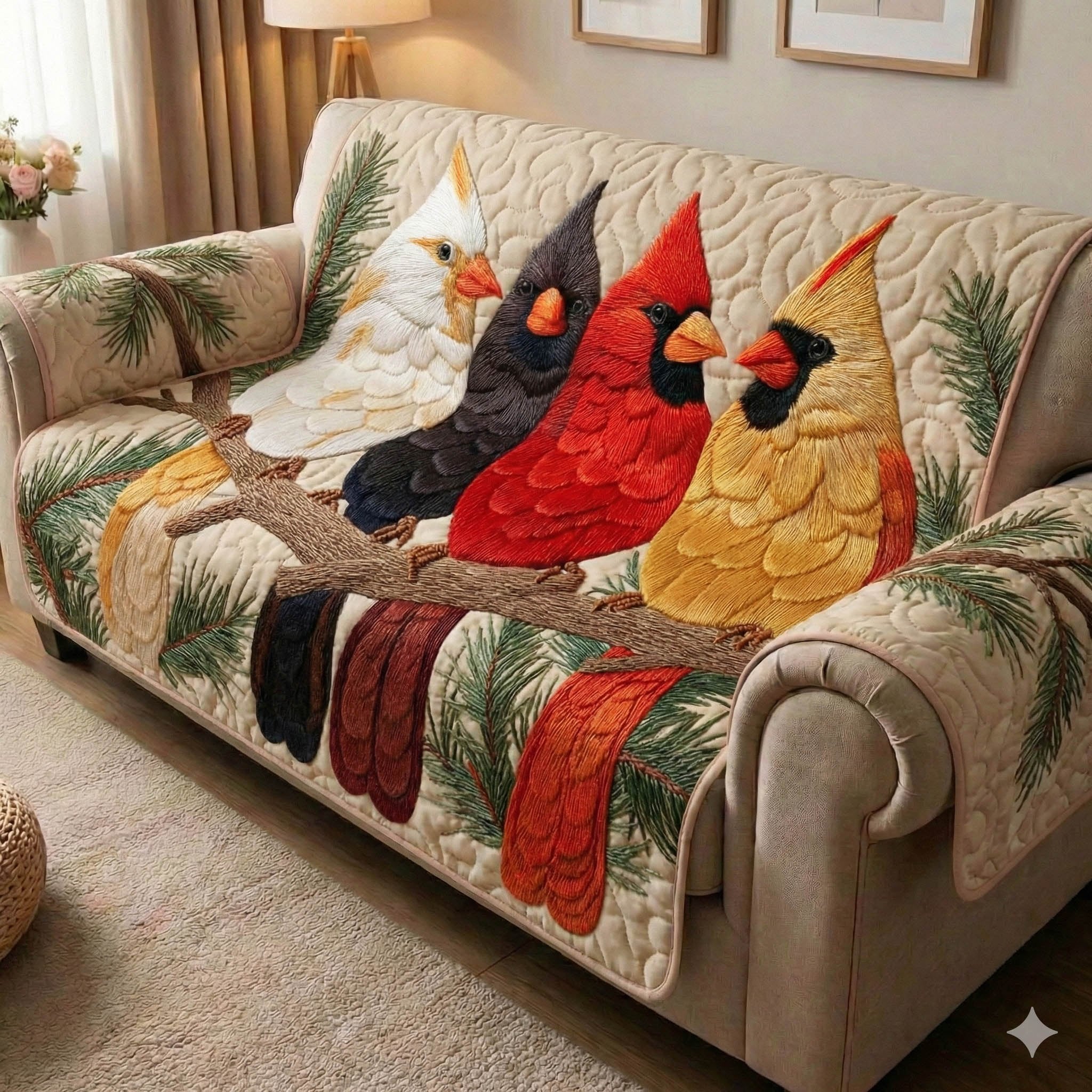 Cardinals and Blackbirds on a Branch Sofa Cover
