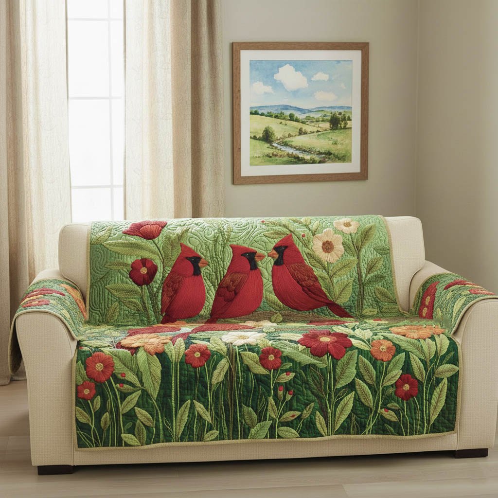Cardinals Among Green Foliage Sofa Cover