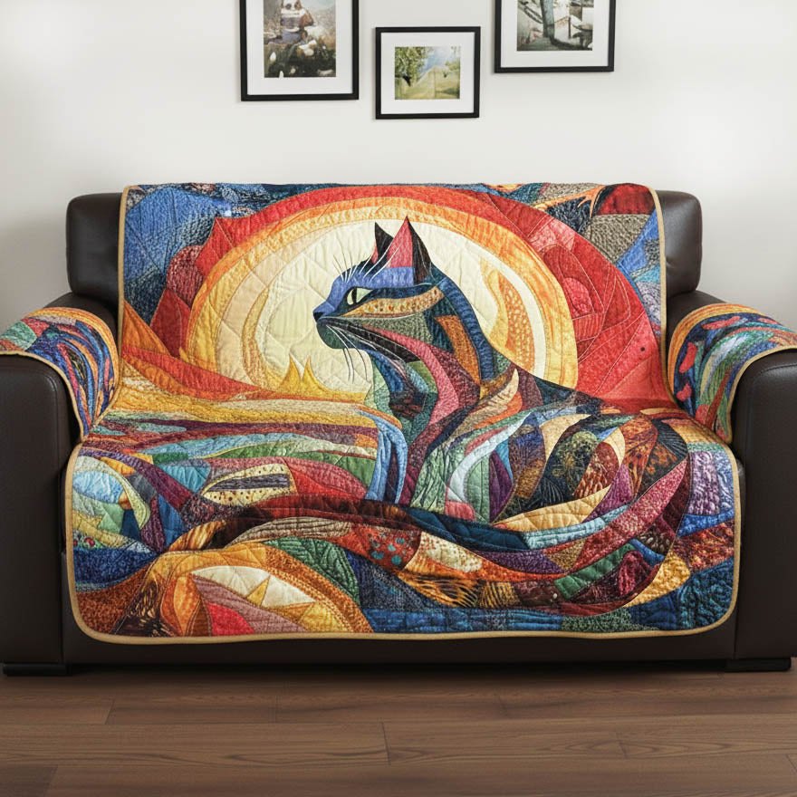 Stained Glass Cat in Bold Colours Sofa Cover