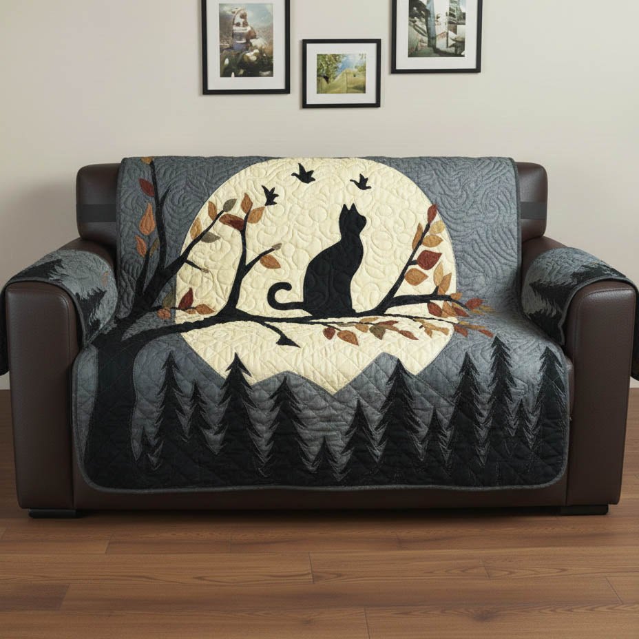 Black Cat on the Branch Before the Moon Sofa Cover