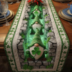 Gnome with Clover on Stone Wall Table Runner