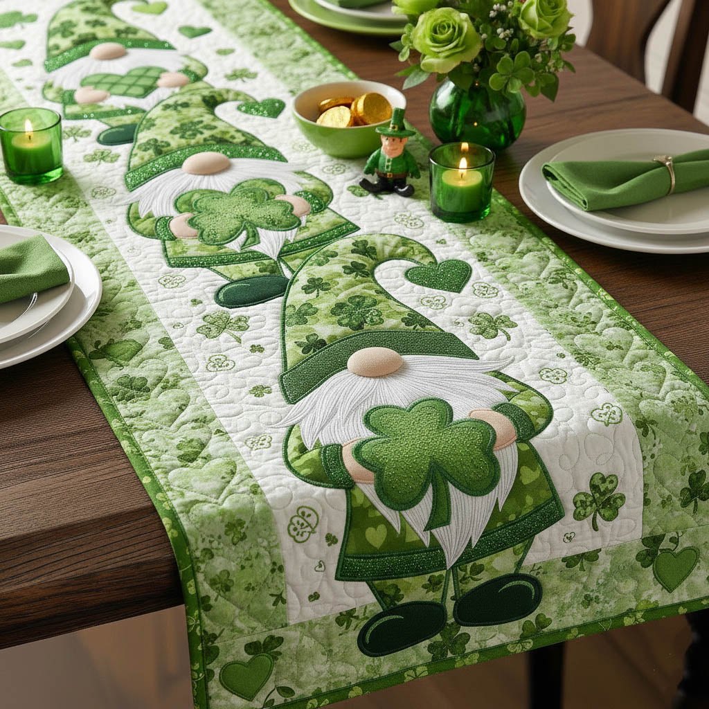Gnome with Green Shamrocks Table Runner