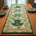 Green Clovers with Gold Braid Table Runner