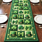 Green Hats and Clovers in Squares Table Runner